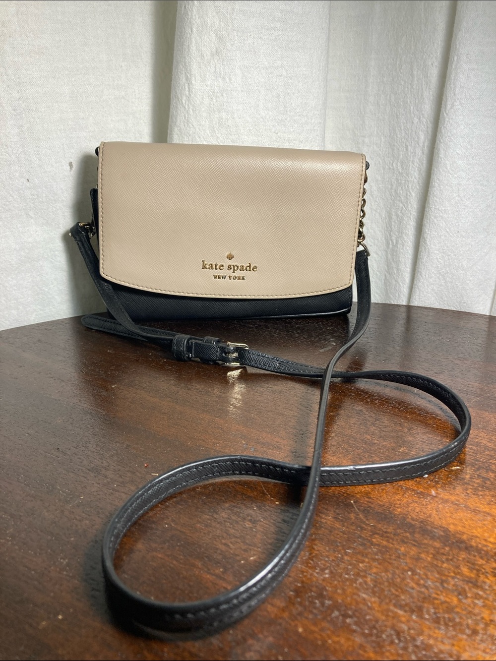 kate spade Two-Tone Black and Beige Stacey Flap Crossbody Bag